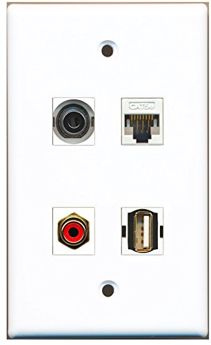 RiteAV - 1 Port RCA Red 1 Port USB A-A 1 Port 3.5mm 1 Port Cat5e Ethernet White Wall Plate