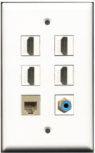 RiteAV - 4 Port HDMI 1 RCA Blue 1 Phone RJ11 RJ12 Beige Wall Plate