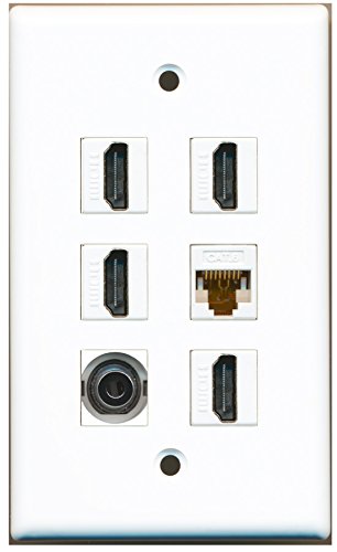 RiteAV - 4 HDMI 1 Port 3.5mm 1 Port Cat6 Ethernet White Wall Plate