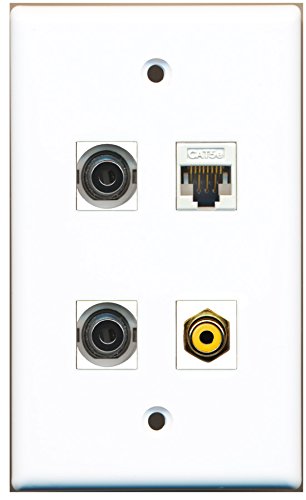 RiteAV - 1 Port RCA Yellow 2 Port 3.5mm 1 Port Cat5e Ethernet White Wall Plate