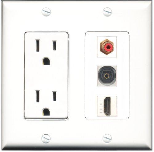 RiteAV - 15 Amp Power Outlet 1 Port HDMI 1 Port RCA Red 1 Port Toslink Decorative Wall Plate