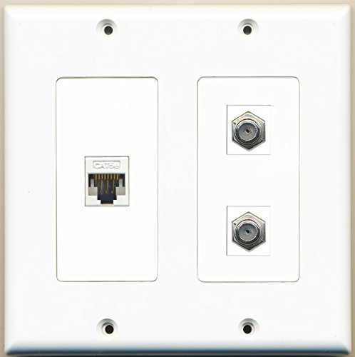 RiteAV - 2 Port Coax Cable TV- F-Type 1 Port Cat5e Ethernet White - 2 Gang Wall Plate