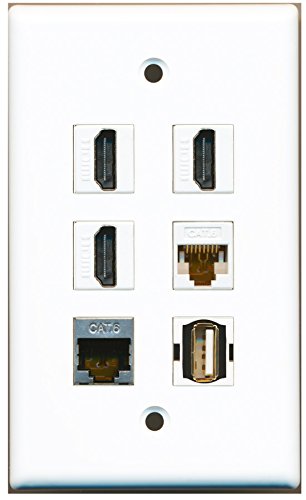 RiteAV - 3 HDMI 1 Port USB A-A 1 Port Shielded Cat6 Ethernet 1 Port Cat6 Ethernet White Wall Plate