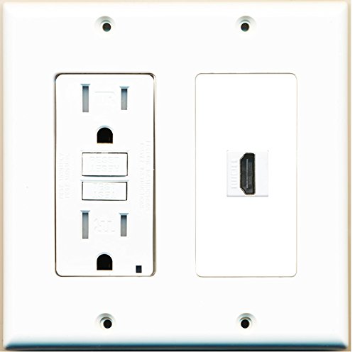 RiteAV (2 Gang Decorative) 15A GFCI Outlet HDMI Wall Plate White