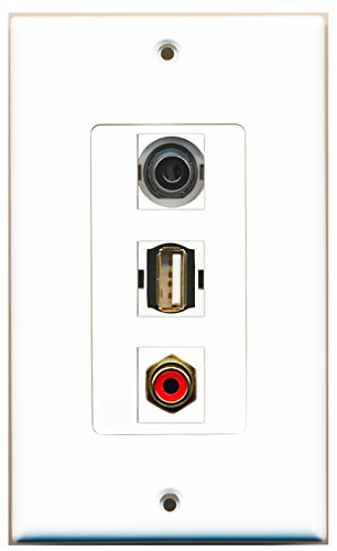 RiteAV - 1 Port RCA Red and 1 Port USB A-A and 1 Port 3.5mm Decorative Wall Plate Decorative