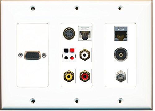 3 Gang Svga Coax Cat5e Composite STP Cat6 Speaker SVideo Toslink Wall Plate