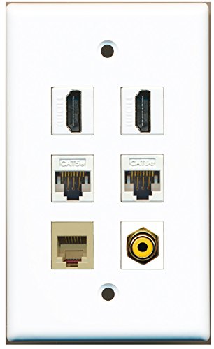 RiteAV - 2 HDMI 1 Port RCA Yellow 1 Port Phone RJ11 RJ12 Beige 2 Port Cat5e Ethernet White Wall Plate