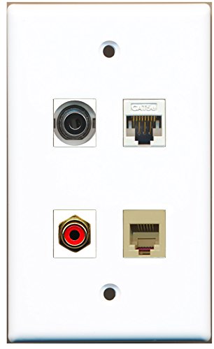 RiteAV - 1 Port RCA Red 1 Port Phone RJ11 RJ12 Beige 1 Port 3.5mm 1 Port Cat5e Ethernet White Wall Plate