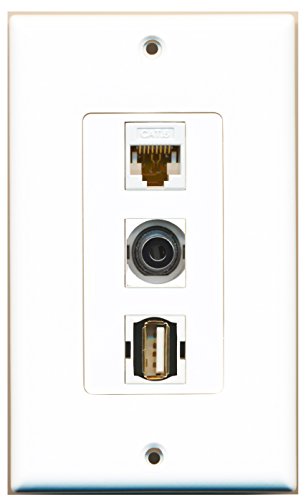 RiteAV - 1 Port USB A-A and 1 Port 3.5mm and 1 Port Cat6 Ethernet White Decorative Wall Plate Decorative