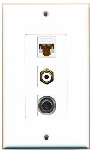 RiteAV - 1 Port RCA White and 1 Port 3.5mm and 1 Port Cat6 Ethernet White Decorative Wall Plate Decorative