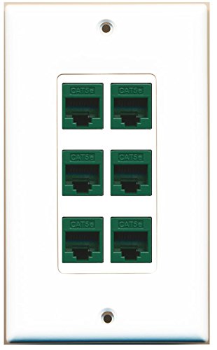 RiteAV (1 Gang Decorative) 6 Cat5e Green Wall Plate White