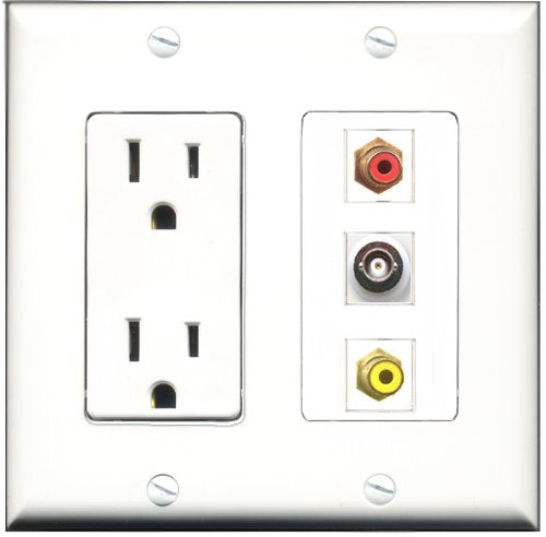 RiteAV - 15 Amp Power Outlet 1 Port RCA Red 1 Port RCA Yellow 1 Port BNC Decorative Wall Plate