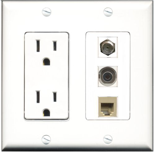 RiteAV - 15 Amp Power Outlet 1 Port Coax 1 Port Phone Beige 1 Port 3.5mm Decorative Wall Plate