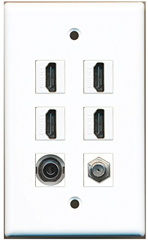RiteAV - 4 HDMI 1 Port Coax Cable TV- F-Type 1 Port 3.5mm Wall Plate
