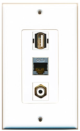 RiteAV - 1 Port RCA White and 1 Port USB A-A and 1 Port Shielded Cat6 Ethernet Decorative Wall Plate Decorative