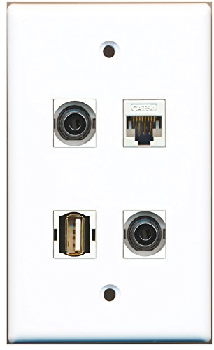 RiteAV - 1 Port USB A-A 2 Port 3.5mm 1 Port Cat5e Ethernet White Wall Plate