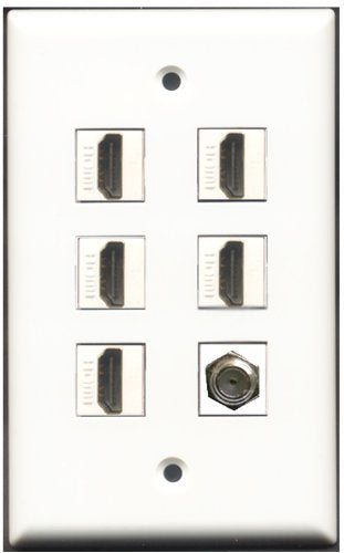 RiteAV - 5 Port HDMI 1 Coax Cable TV- F-Type Wall Plate