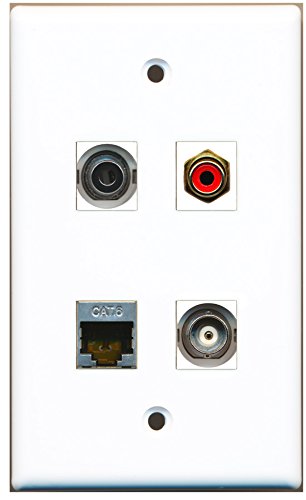 RiteAV - 1 Port RCA Red 1 Port Shielded Cat6 Ethernet 1 Port 3.5mm 1 Port BNC Wall Plate