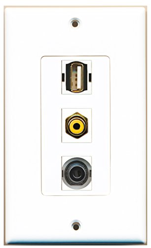 RiteAV - 1 Port RCA Yellow and 1 Port USB A-A and 1 Port 3.5mm Decorative Wall Plate Decorative