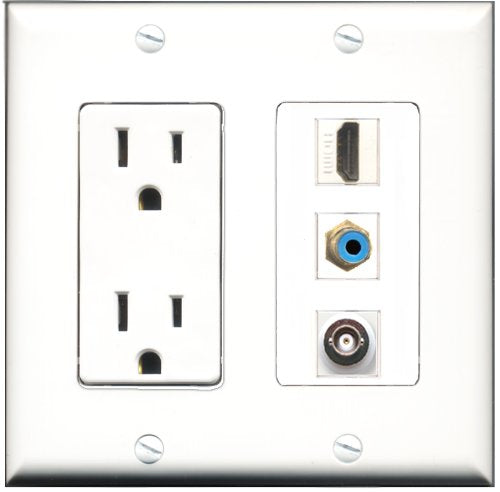 RiteAV - 15 Amp Power Outlet 1 Port HDMI 1 Port RCA Blue 1 Port BNC Decorative Wall Plate