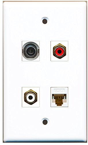 RiteAV - 1 Port RCA Red 1 Port RCA White 1 Port 3.5mm 1 Port Cat6 Ethernet White Wall Plate