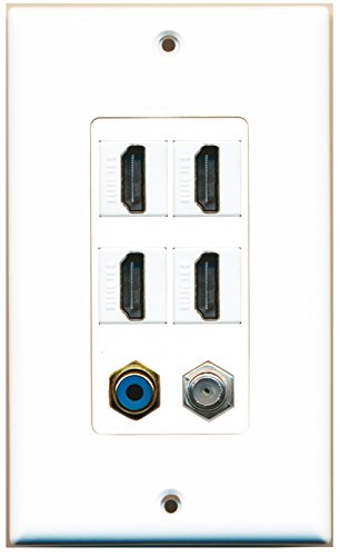 RiteAV - 4 Port HDMI 1 RCA Blue 1 Coax Cable TV- F-Type Wall Plate Decorative