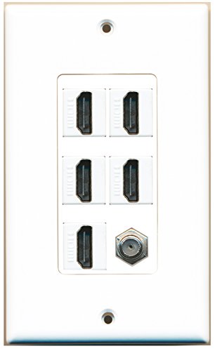 RiteAV - 5 Port HDMI 1 Coax Cable TV- F-Type Wall Plate Decorative