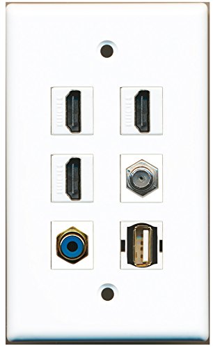RiteAV - 3 HDMI 1 Port RCA Blue 1 Port Coax Cable TV- F-Type 1 Port USB A-A Wall Plate