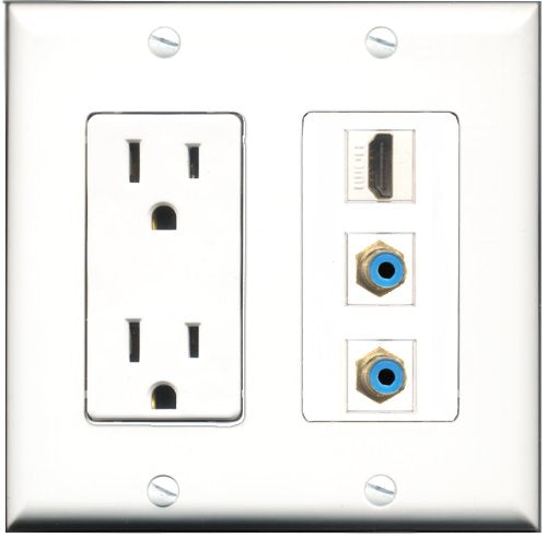 RiteAV - 15 Amp Power Outlet 1 Port HDMI 2 Port RCA Blue Decorative Wall Plate
