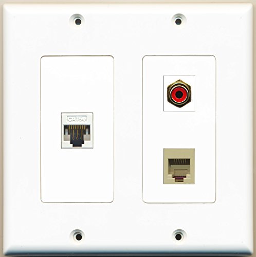 RiteAV - 1 Port RCA Red 1 Port Phone RJ11 RJ12 Beige 1 Port Cat5e Ethernet White - 2 Gang Wall Plate