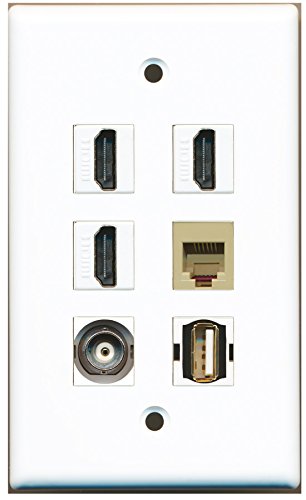 RiteAV - 3 HDMI 1 Port USB A-A 1 Port Phone RJ11 RJ12 Beige 1 Port BNC Wall Plate