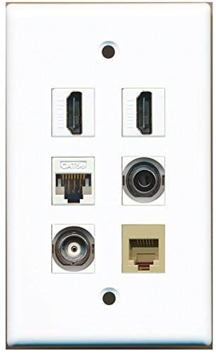 RiteAV - 2 HDMI 1 Port Phone RJ11 RJ12 Beige 1 Port 3.5mm 1 Port BNC 1 Port Cat5e Ethernet White Wall Plate