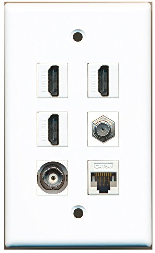RiteAV - 3 HDMI 1 Port Coax Cable TV- F-Type 1 Port BNC 1 Port Cat5e Ethernet White Wall Plate