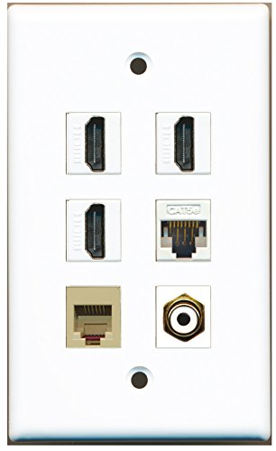 RiteAV - 3 HDMI 1 Port RCA White 1 Port Phone RJ11 RJ12 Beige 1 Port Cat5e Ethernet White Wall Plate