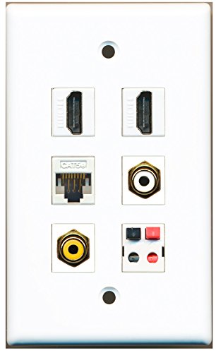 RiteAV - 2 HDMI 1 Port RCA White 1 Port RCA Yellow 1 Port Cat5e Ethernet White 1 Port Speaker Wall Plate