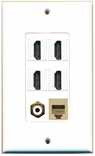 RiteAV - 4 Port HDMI 1 RCA White 1 Phone RJ11 RJ12 Beige Wall Plate Decorative