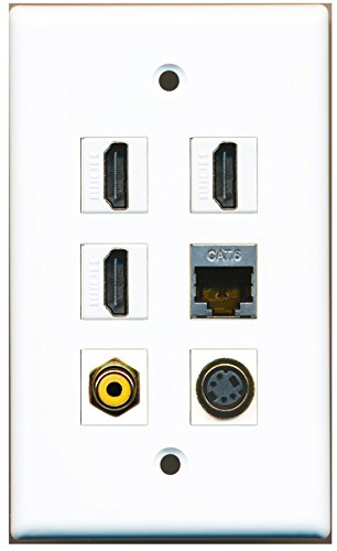 RiteAV - 3 HDMI 1 Port RCA Yellow 1 Port S-Video 1 Port Shielded Cat6 Ethernet Wall Plate