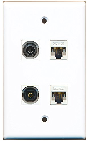 RiteAV - 1 Port Toslink 1 Port 3.5mm 2 Port Cat5e Ethernet White Wall Plate