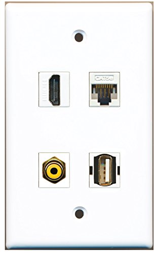 RiteAV - 1 Port HDMI 1 Port RCA Yellow 1 Port USB A-A 1 Port Cat5e Ethernet White Wall Plate