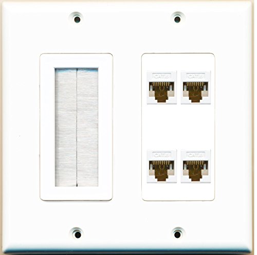 RiteAV (2 Gang Decorative) Mesh-Brush 4 Cat6 White Wall Plate White