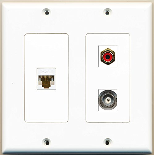 RiteAV - 1 Port RCA Red 1 Port BNC 1 Port Cat6 Ethernet White - 2 Gang Wall Plate
