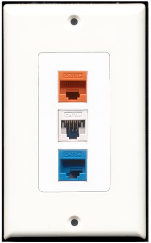 RiteAV - 1 Port Cat5e Ethernet White 1 Cat5e Ethernet Blue 1 Cat5e Ethernet Orange Wall Plate Decorative