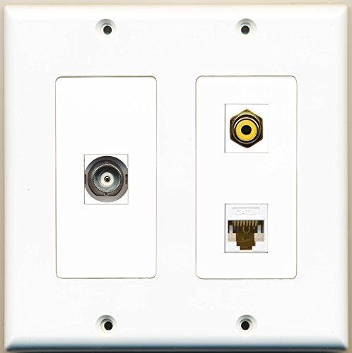 RiteAV - 1 Port RCA Yellow 1 Port BNC 1 Port Cat6 Ethernet White - 2 Gang Wall Plate