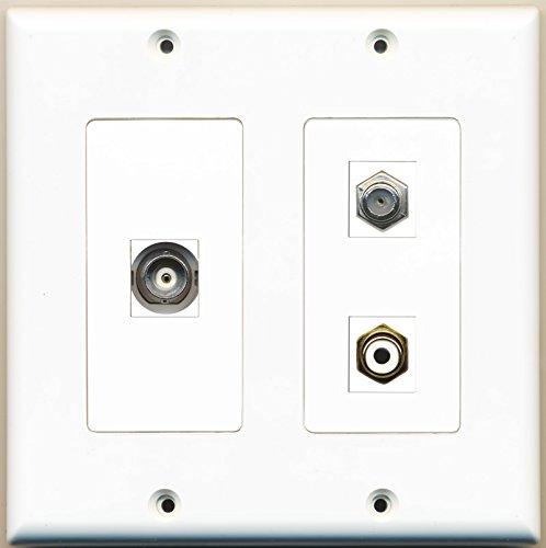 RiteAV - 1 Port RCA White 1 Port Coax Cable TV- F-Type 1 Port BNC - 2 Gang Wall Plate