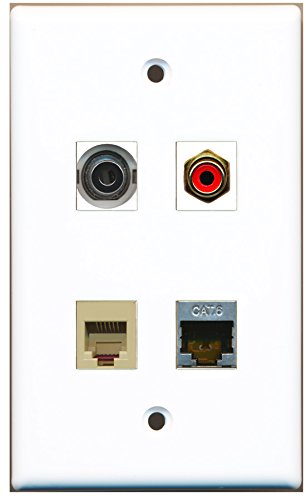 RiteAV - 1 Port RCA Red 1 Port Phone RJ11 RJ12 Beige 1 Port Shielded Cat6 Ethernet 1 Port 3.5mm Wall Plate