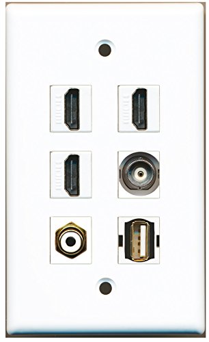 RiteAV - 3 HDMI 1 Port RCA White 1 Port USB A-A 1 Port BNC Wall Plate