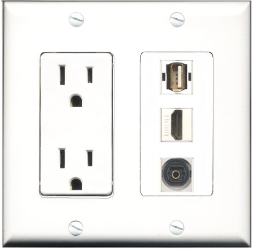 RiteAV - 15 Amp Power Outlet 1 Port HDMI 1 Port USB A-A 1 Port Toslink Decorative Wall Plate
