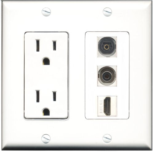 RiteAV - 15 Amp Power Outlet 1 Port HDMI 1 Port Toslink 1 Port 3.5mm Decorative Wall Plate