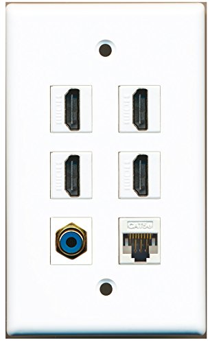 RiteAV - 4 HDMI 1 Port RCA Blue 1 Port Cat5e Ethernet White Wall Plate