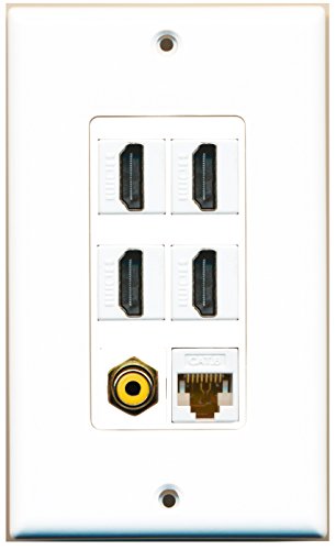 RiteAV - 4 Port HDMI 1 RCA Yellow 1 Cat6 Ethernet White Wall Plate Decorative